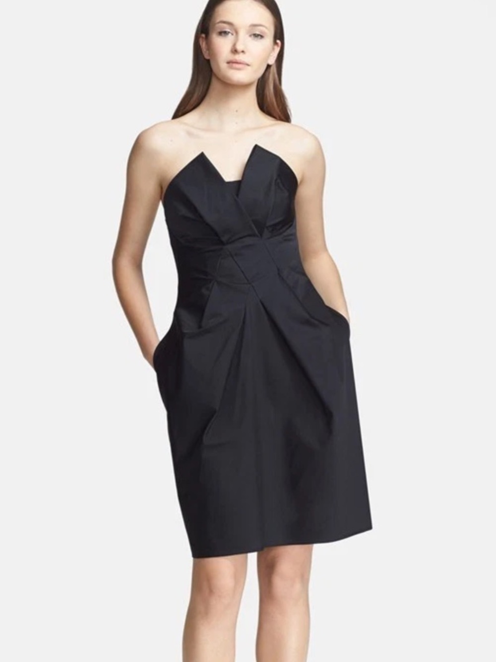 Armani Collezioni StraplessTaffeta  Black Pleated Cocktail Dress Size 8